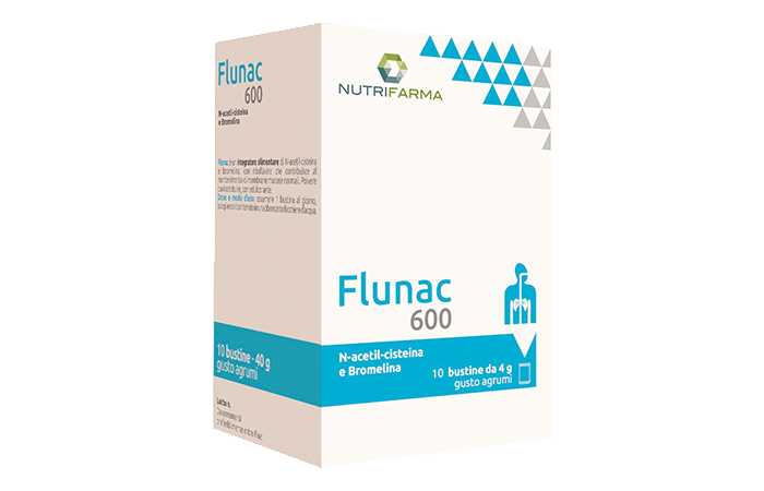 Flunac 600 Allevia le infiammazioni delle vie respiratorie, decongestionante  N-acetil-cisteina e Bromelina